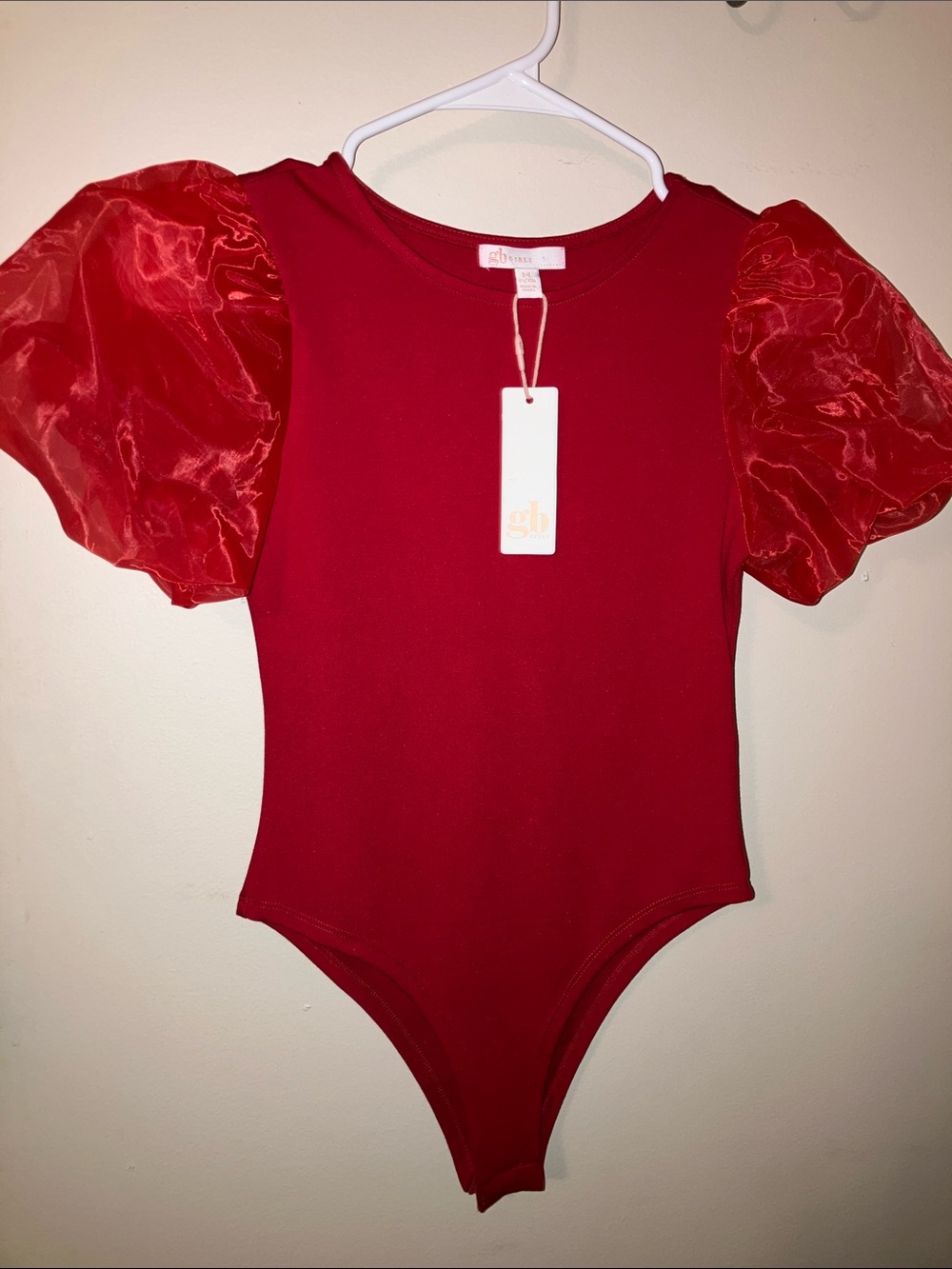 GB girls Red Puff Sleeve One-Piece Bodysuit Medium 8-10